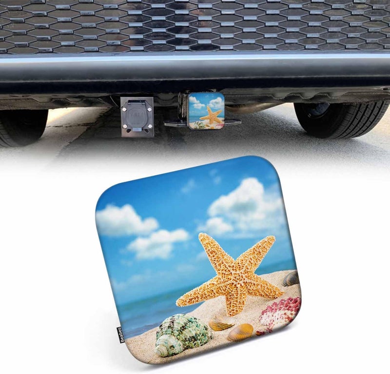 Beabes Seashell Trailer Hitch Tube Cover Plug Cap, Colorful Ocean Beach Starfish Seashells Lightweight Hitch Covers Protector Tow Hitch Cover Plug Cap Receiver Hitch Accessories 2 Inch - Image 1